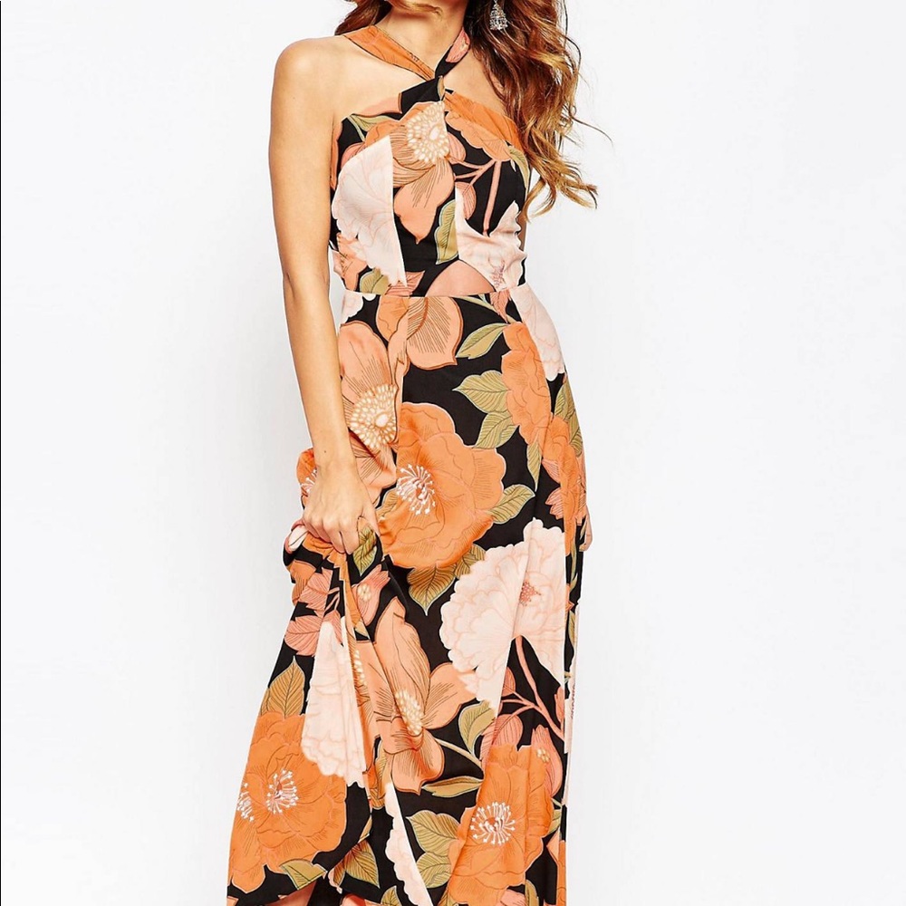 ASOS keyhole maxi dress in orange floral